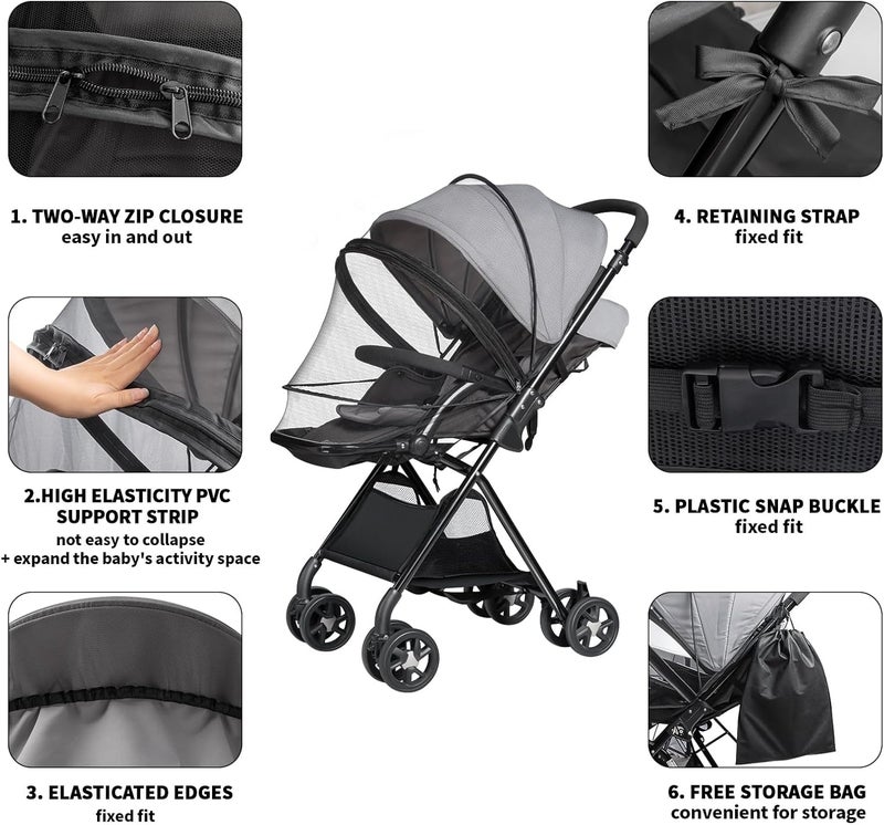 bemece Universal Baby Stroller Mosquito Net, Durable Mosquito for Stroller with Two-Way Zippers & Storage Bag, Breathable & Foldable Mosquito Nets, Perfect Bug Net for Strollers - Image 3